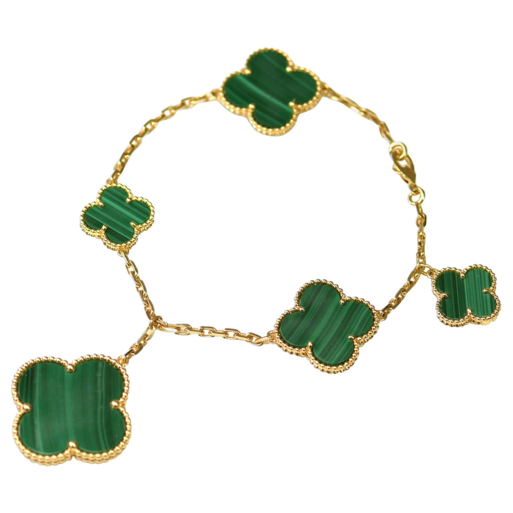 ¡®Dream¡¯MAGIC CLOVER MALACHITE GOLD BRACELET 5 MOTIFS
