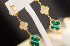 ¡®Dream¡¯CLOVER EARRINGS GOLD MALACHITE DIAMOND 3 MOTIF