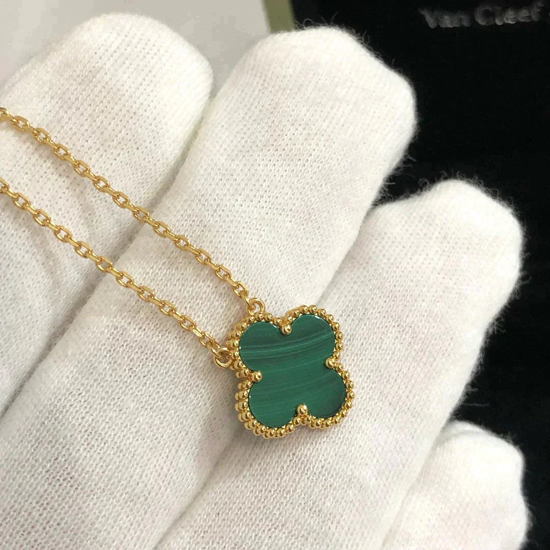 夢CLOVER 15MM マラカイト シングル フラワー ネックレス