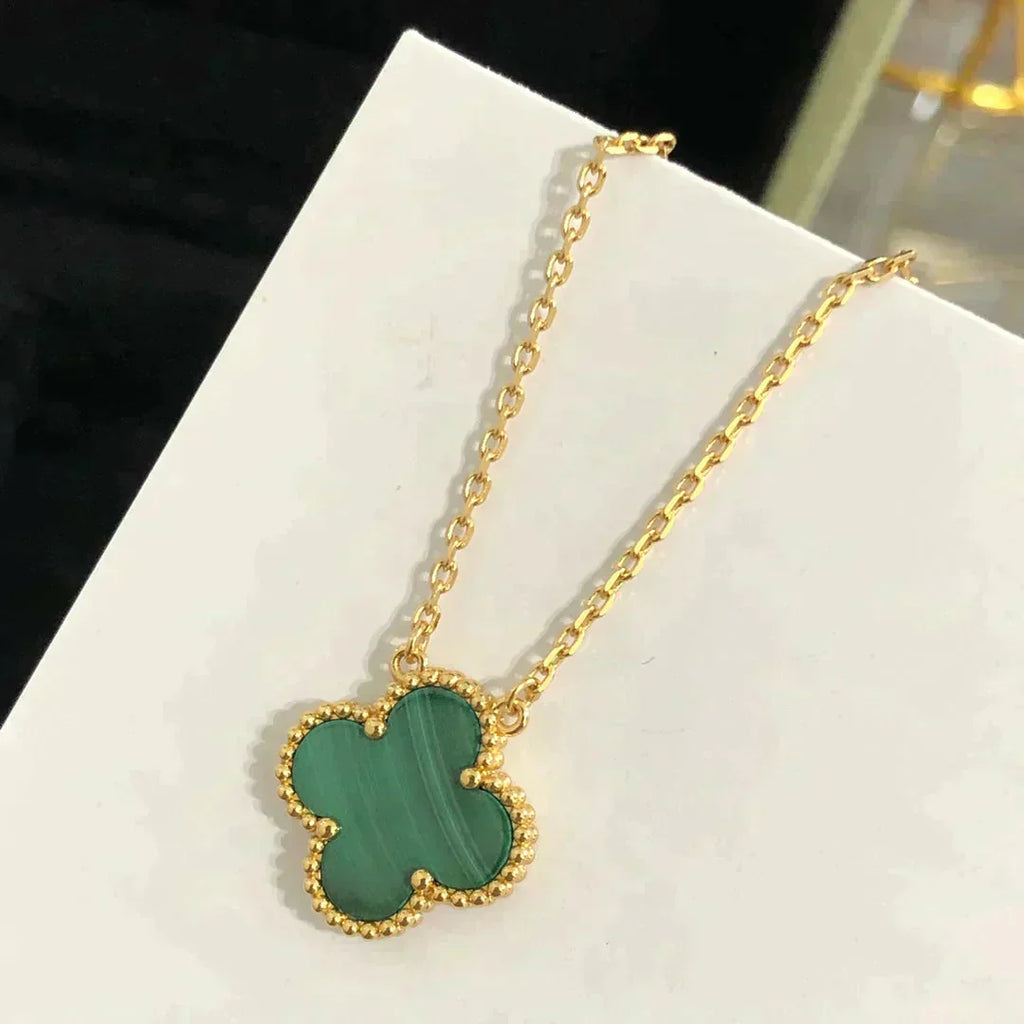夢CLOVER 15MM マラカイト シングル フラワー ネックレス