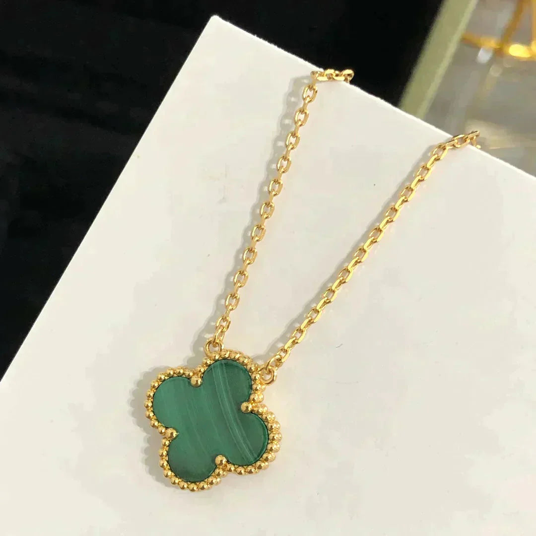夢CLOVER 15MM マラカイト シングル フラワー ネックレス
