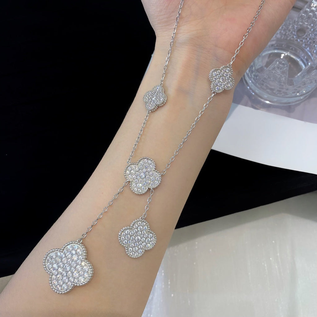 ¡®Dream¡¯CLOVER 5 MOTIFS SILVER DIAMONDS NECKLACE
