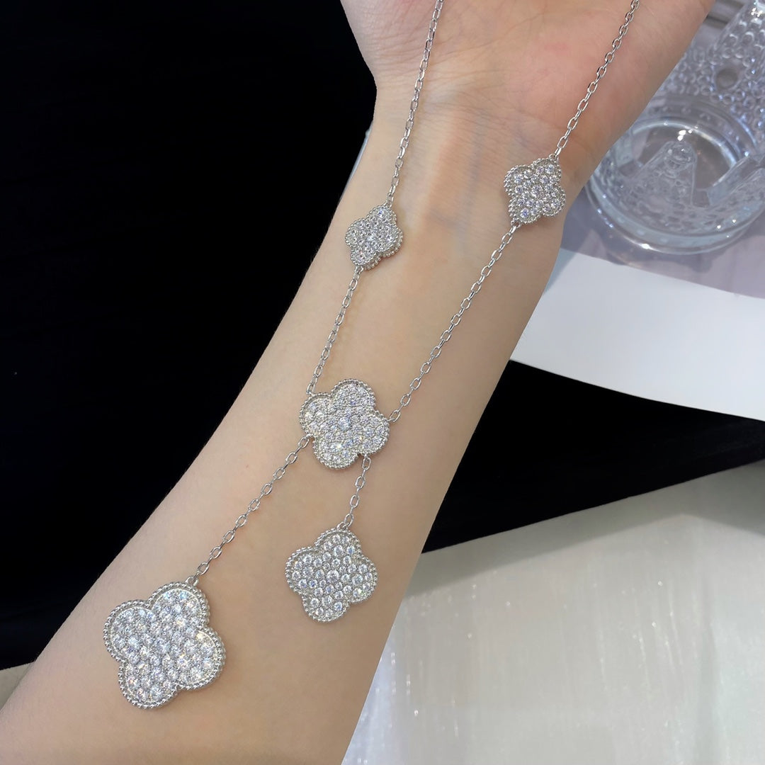¡®Dream¡¯CLOVER 5 MOTIFS SILVER DIAMONDS NECKLACE