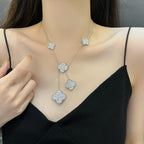 ¡®Dream¡¯CLOVER 5 MOTIFS SILVER DIAMONDS NECKLACE