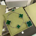 ¡®Dream¡¯CLOVER 5 MOTIFS SIVLER MALACHITE BRACELET