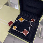 ¡®Dream¡¯CLOVER 5 MOTIFS SIVLER CARNELIAN TIGER EYE BRACELET