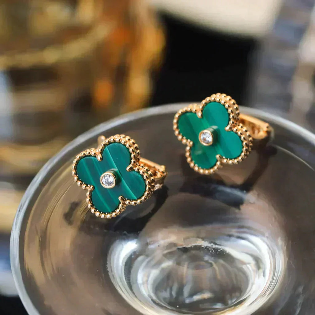 ¡®Dream¡¯CLOVER MEDIUM 1 MOTIFS MALACHITE DIAMOND EARRINGS
