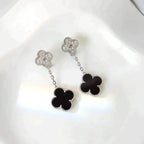 ¡®Dream¡¯CLOVER 2 MOTIFS  DIAMOND ONYX EARRINGS SILVER