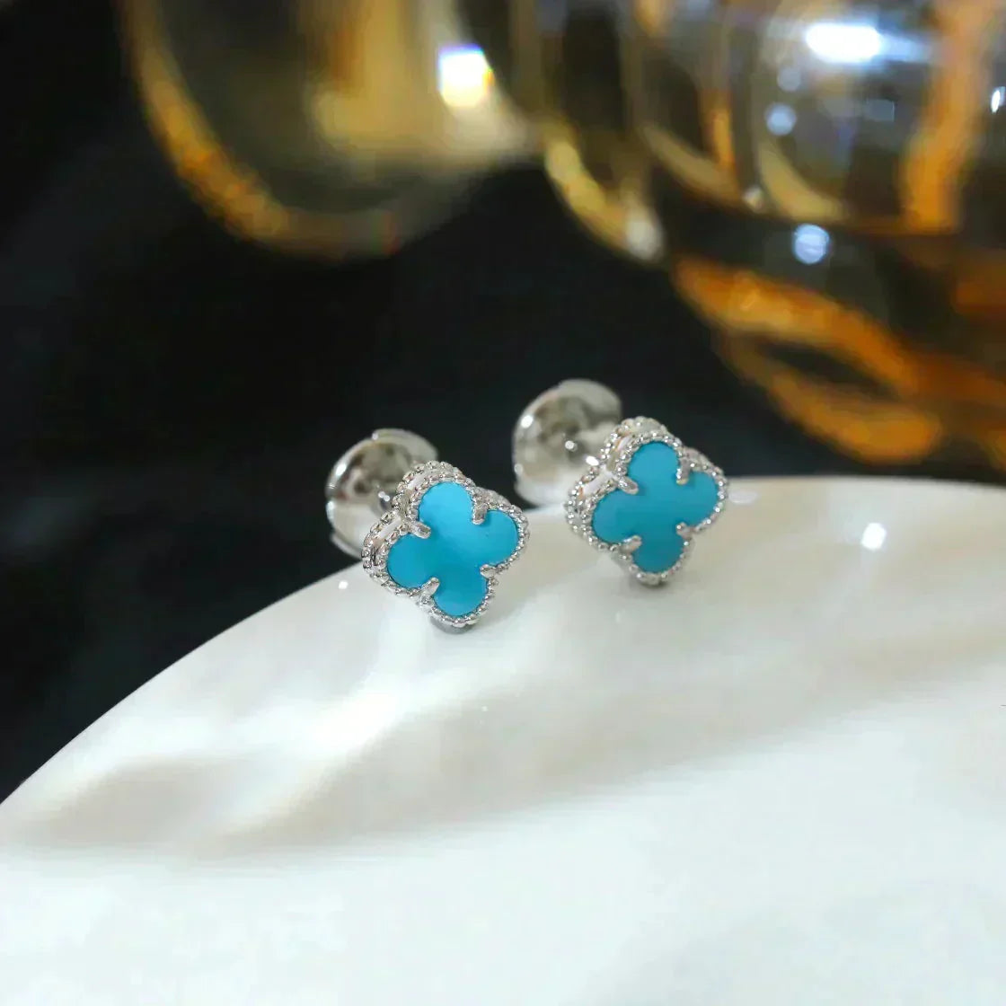 ¡®Dream¡¯CLOVER MINI 9.5MM ONYX STUD EARRINGS SILVER