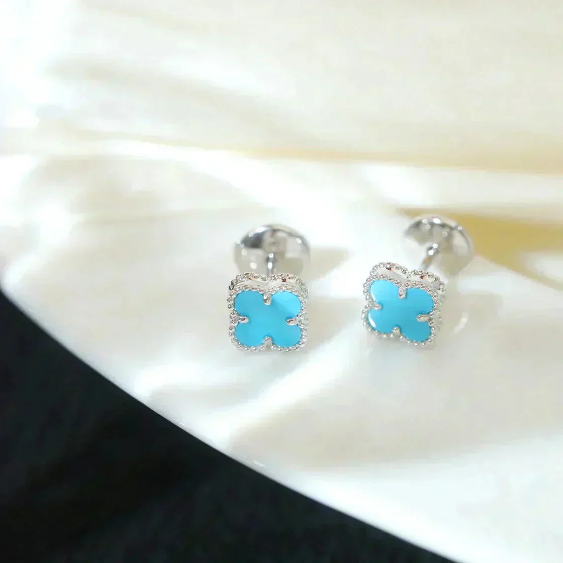 ¡®Dream¡¯CLOVER MINI 9.5MM ONYX STUD EARRINGS SILVER