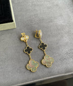 ¡®Dream¡¯CLOVER 3 MOTIF MOP ONYX DARK MOP PINK GOLD EARRINGS