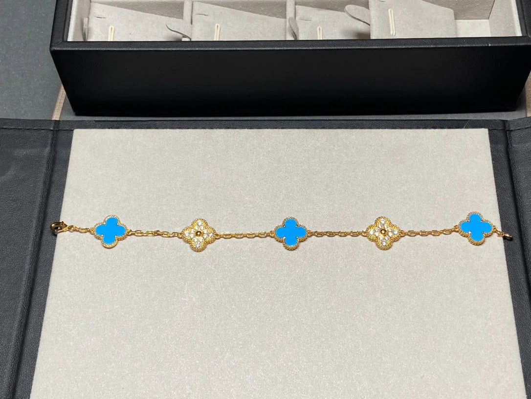 [Dream]New CLOVER 5 MOTIF BLUE AGATE BRACELET COLLECTION