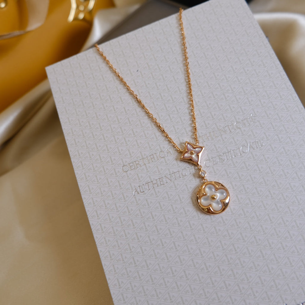 ¡®Dream¡¯STAR AND SUN WHITE MOP 2 MOTIF PINK GOLD NECKLACE
