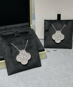 ¡®Dream¡¯CLOVER 25MM LARGE PENDANT DIAMOND PAVED SILVER NECKLACE