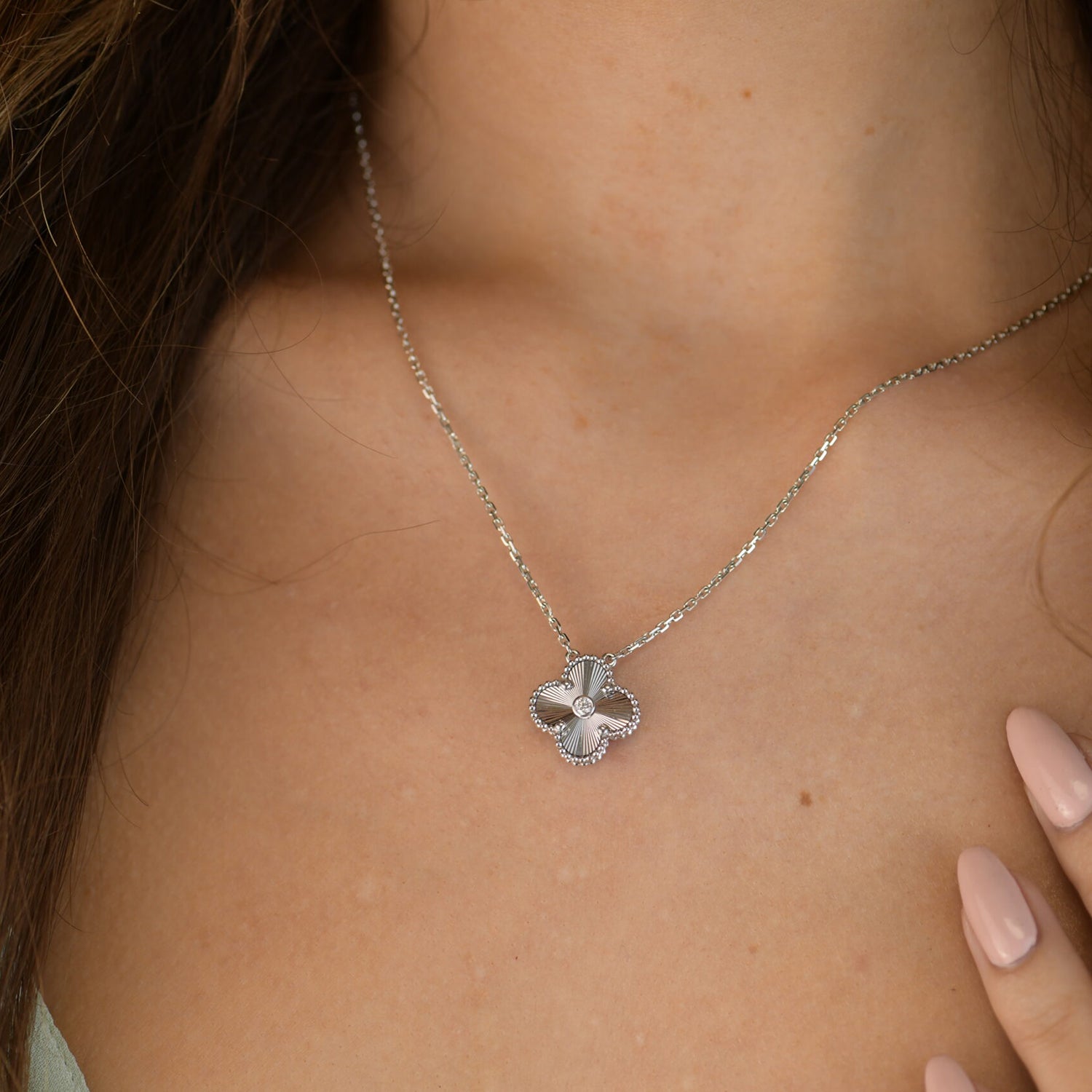 „Dream“CLOVER 15MM DIAMANT LASER HALSKETTE SILBER
