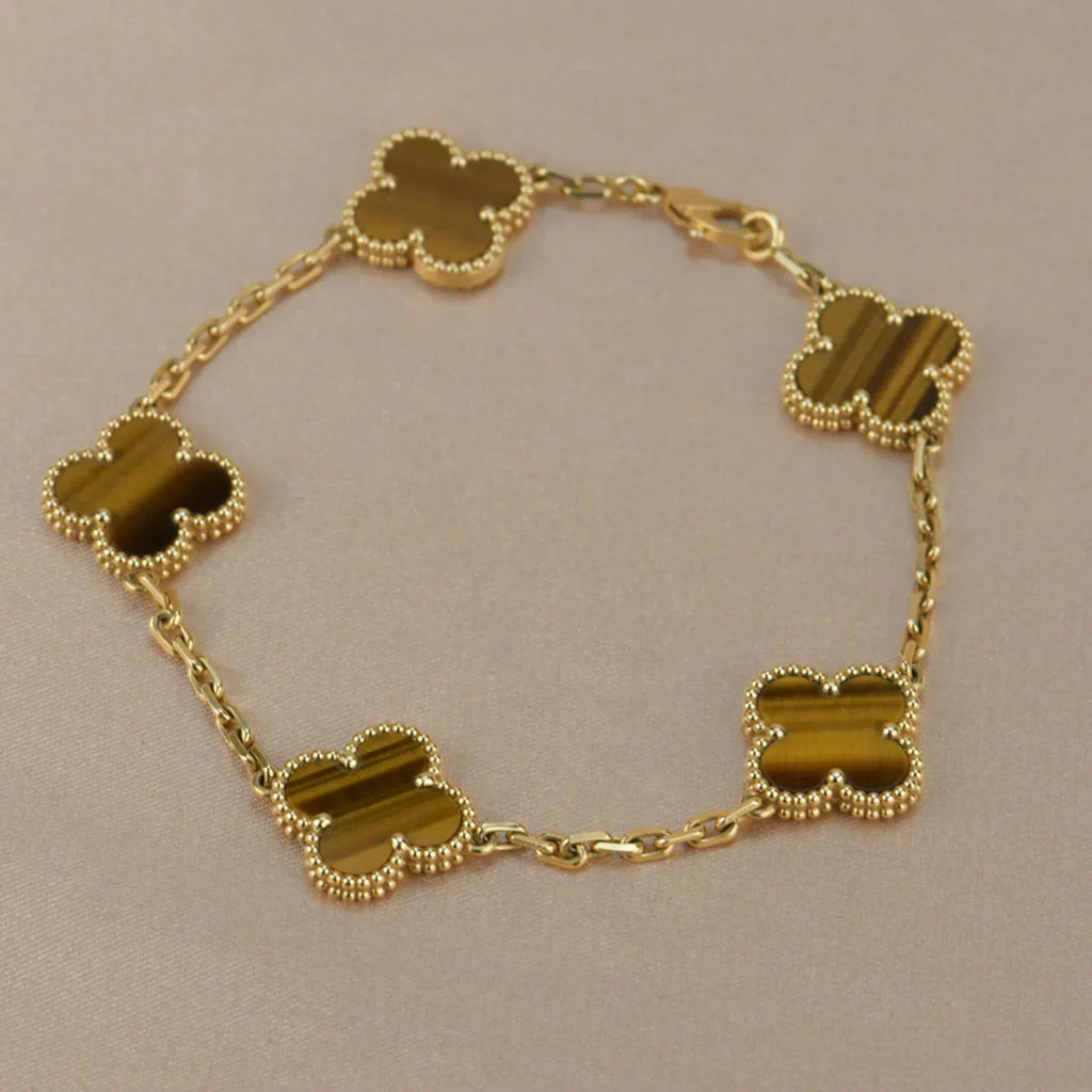 [Dream]New  CLOVER 5 MOTIFS TIGER EYE BRACELET COLLECTION