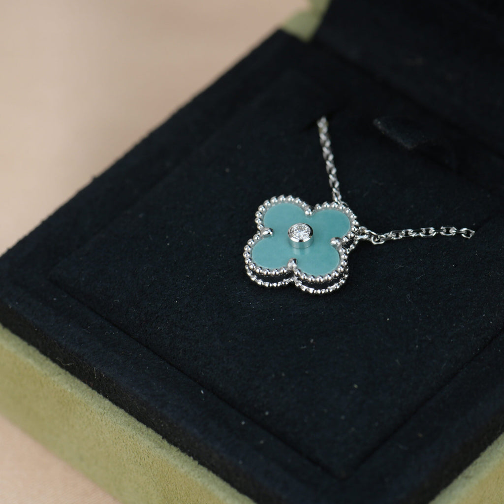 „Dream“-CLOVER 15MM DIAMANT SEVRES PORZELLAN HALSKETTE SILBER