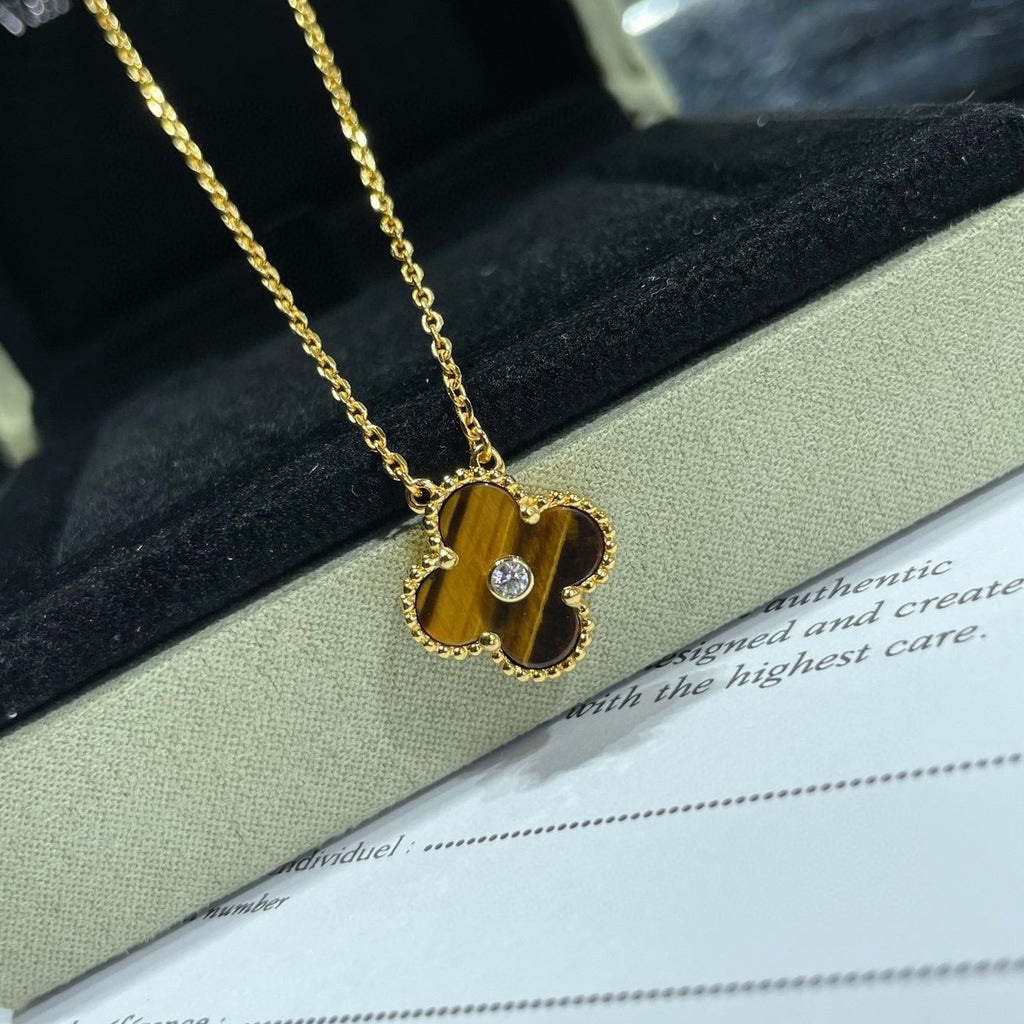 ¡®Dream¡¯CLOVER 15MM DIAMANT-UND GELBER TIGERAUGE-ACHAT-Halskette