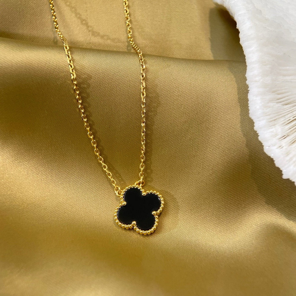 ¡®Dream¡¯CLOVER 15MM BLACK ONYX SINGLE FLOWER NECKLACE