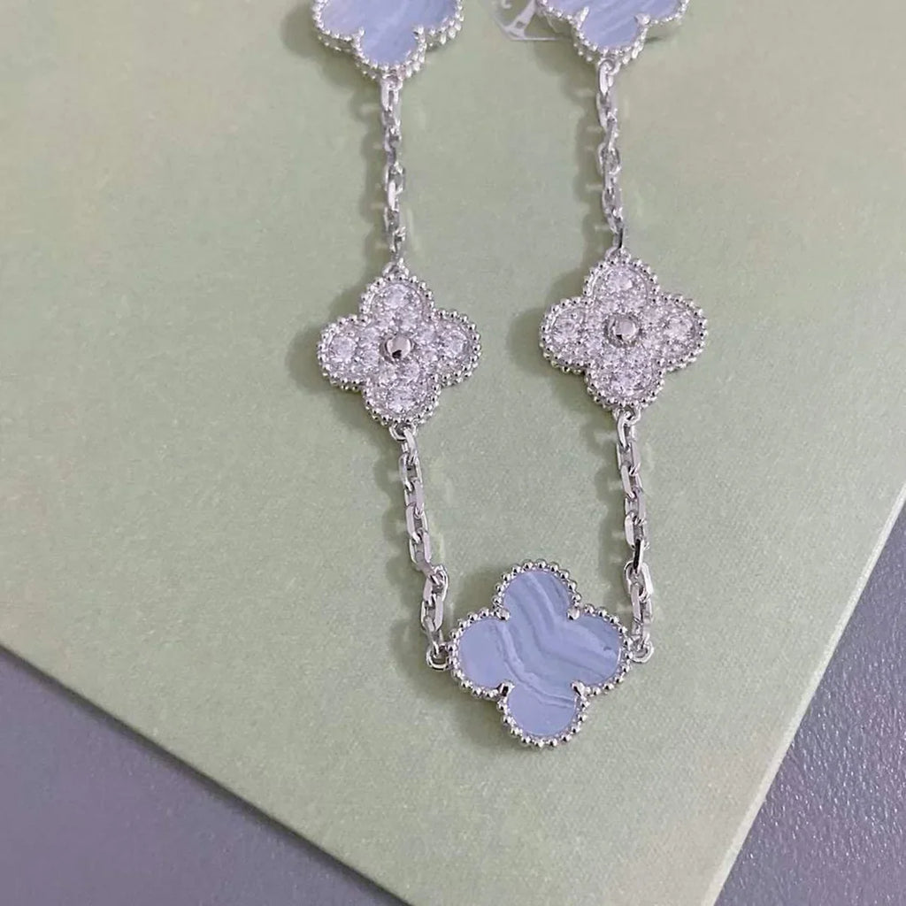 [Dream]New  CLOVER 5 MOTIF PURPLE CHALCEDONY BRACELET COLLECTION