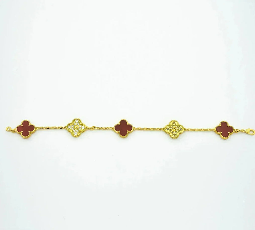 [Dream]New  CLOVER 5 MOTIF RED CORNELIAN BRACELET COLLECTION