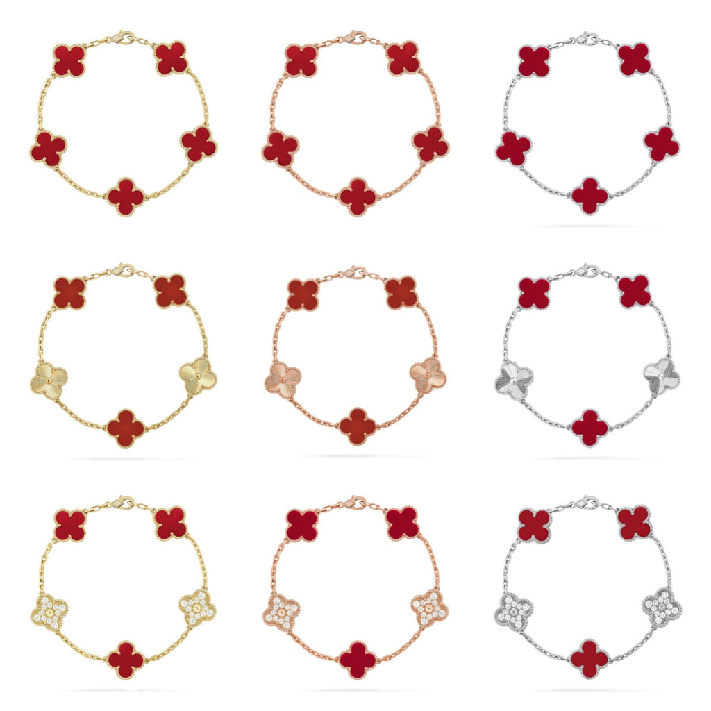 [Dream]New  CLOVER 5 MOTIF RED CORNELIAN BRACELET COLLECTION