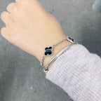¡®Dream¡¯CLOVER 5 MOTIF VEINED ONYX BRACELET SILVER