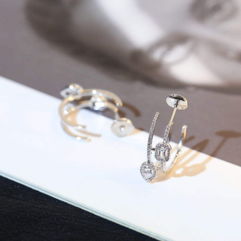 [Dream ]CREOLES MY TWIN 2 RANGS SILVER DIAMOND EARRINGS