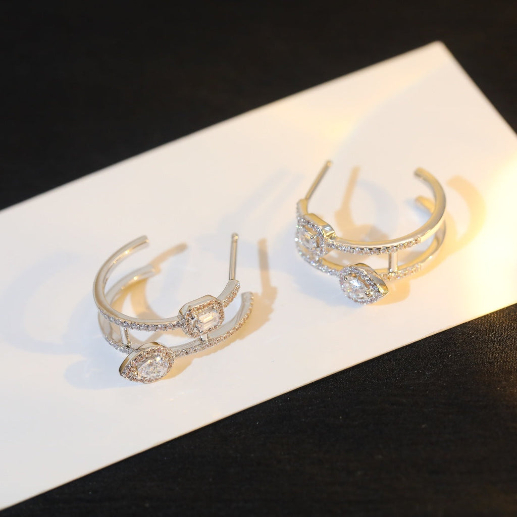 [Dream ]CREOLES MY TWIN 2 RANGS SILVER DIAMOND EARRINGS