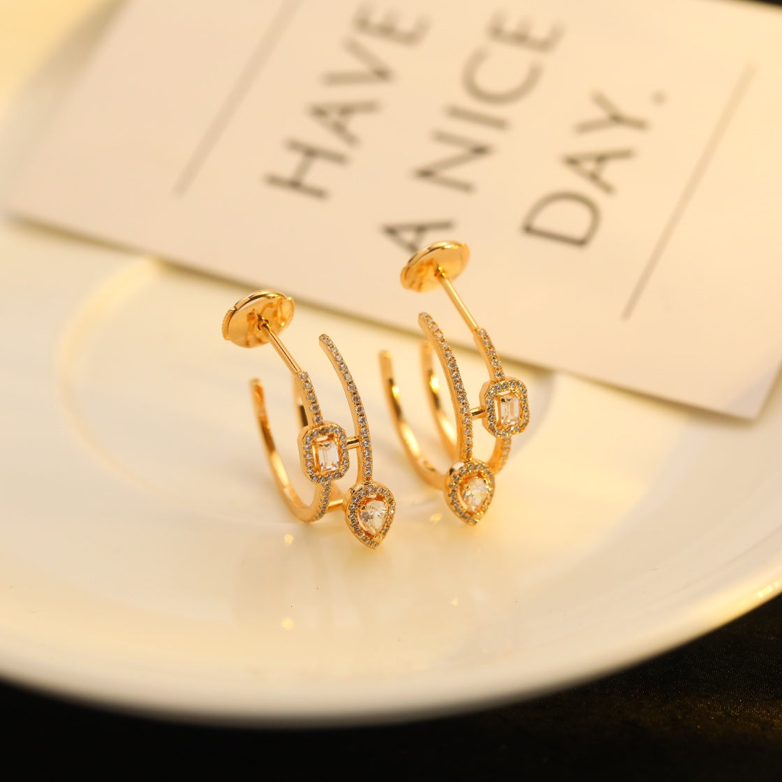 [Dream ]CREOLES MY TWIN 2 RANGS SILVER DIAMOND EARRINGS