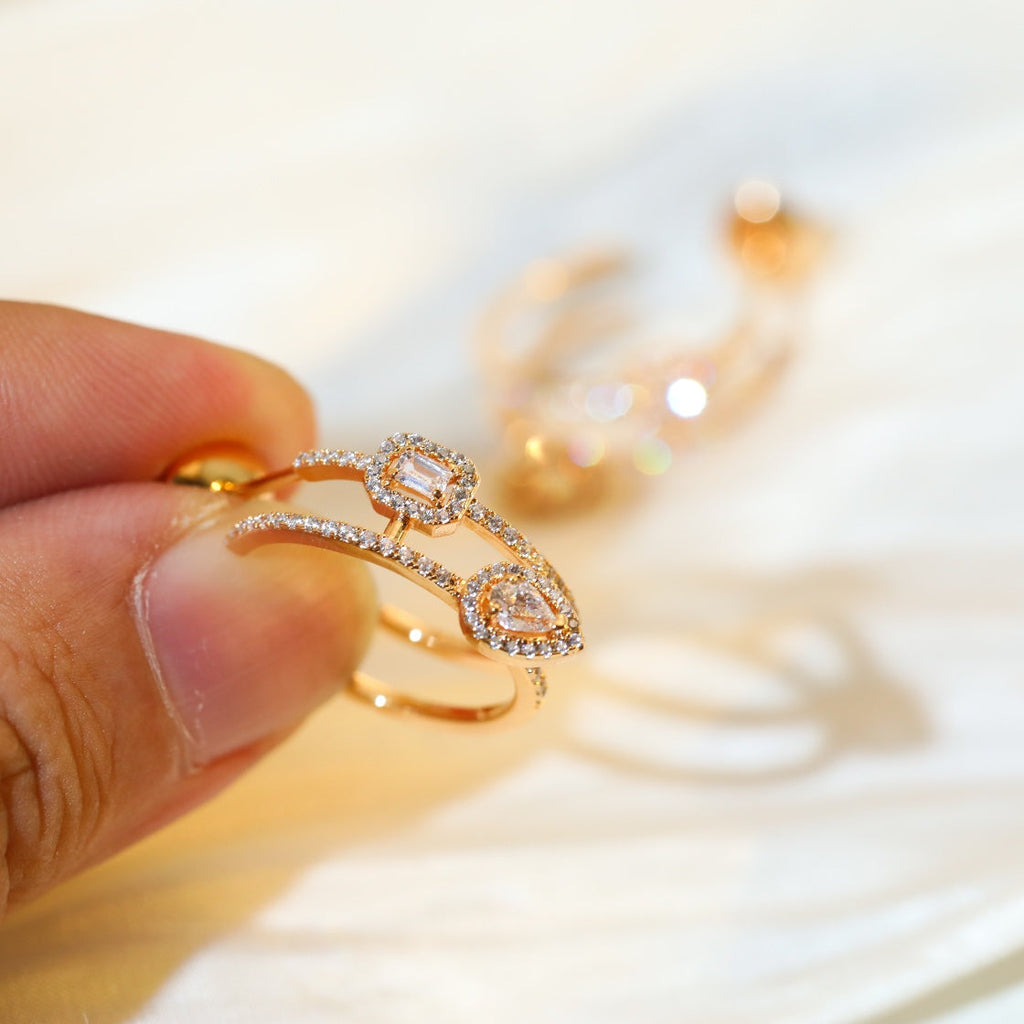 [Dream ]CREOLES MY TWIN 2 RANGS SILVER DIAMOND EARRINGS