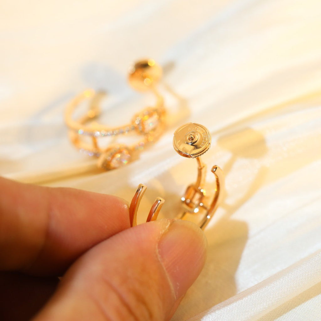 [Dream ]CREOLES MY TWIN 2 RANGS SILVER DIAMOND EARRINGS