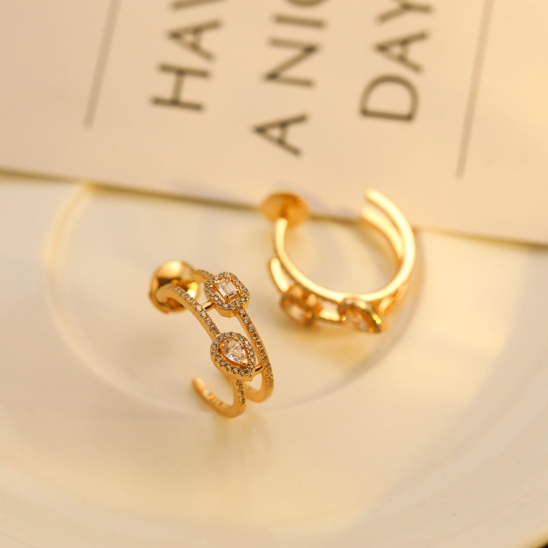[Dream ]CREOLES MY TWIN 2 RANGS SILVER DIAMOND EARRINGS