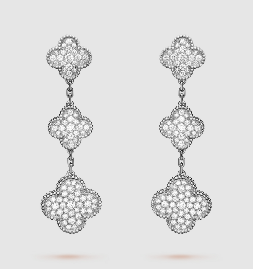 ¡®Dream¡¯CLOVER 3 MOTIF DIAMOND SILVER DROP EARRINGS