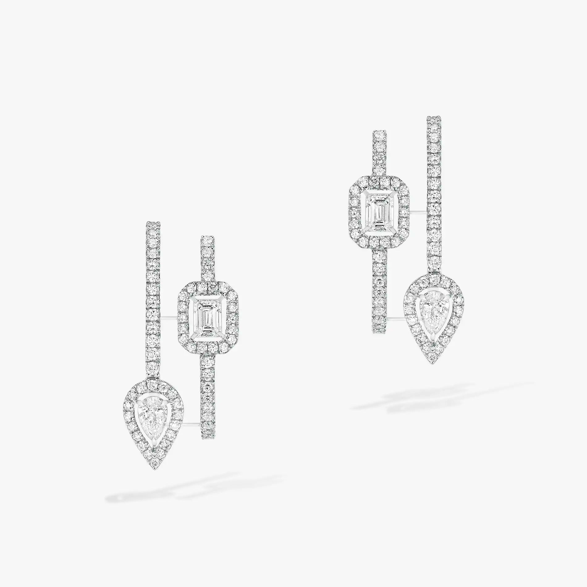 [Dream ]CREOLES MY TWIN 2 RANGS SILVER DIAMOND EARRINGS