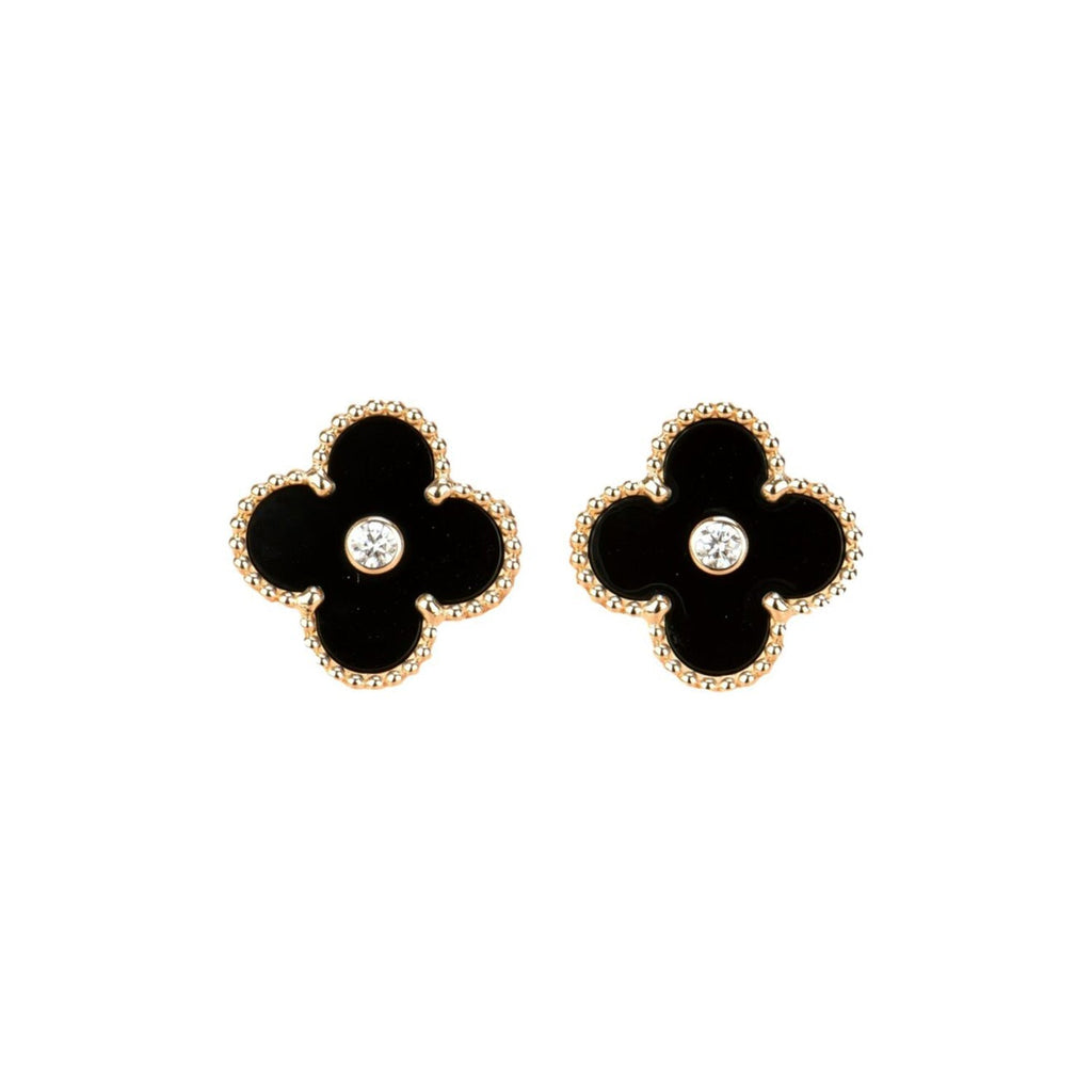 ¡®Dream¡¯CLOVER MEDIUM 1 MOTIFS ONYX DIAMOND EARRINGS