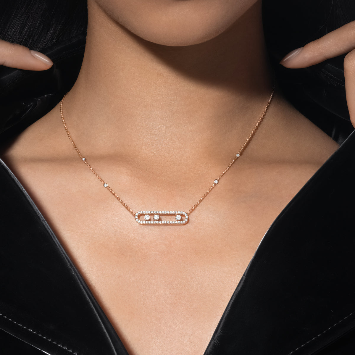 [Dream ] Move Pave_ Rose Gold Diamond Necklace