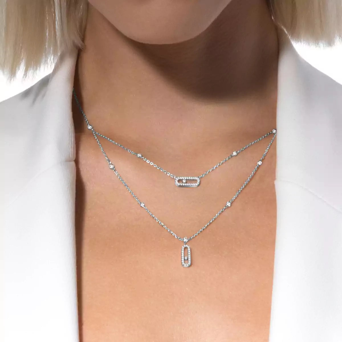 [Dream ]2 Rows Rose Gold Diamond Pave_ Necklace Move Uno