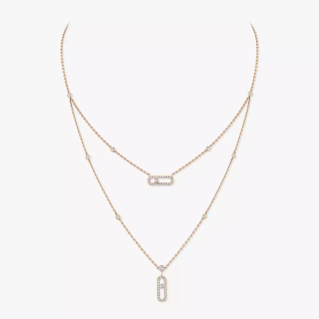 [Dream ]2 Rows Rose Gold Diamond Pave_ Necklace Move Uno
