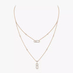 [Dream ]2 Rows Rose Gold Diamond Pave_ Necklace Move Uno