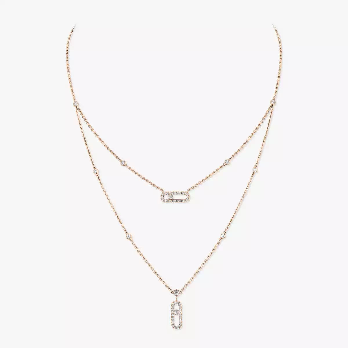 [Dream ]2 Rows Rose Gold Diamond Pave_ Necklace Move Uno