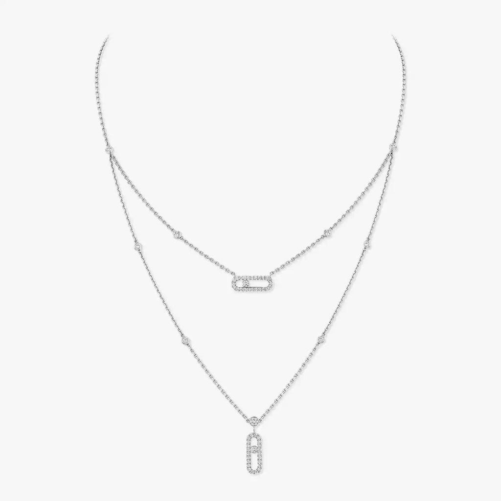 [Dream ]2 Rows Rose Gold Diamond Pave_ Necklace Move Uno
