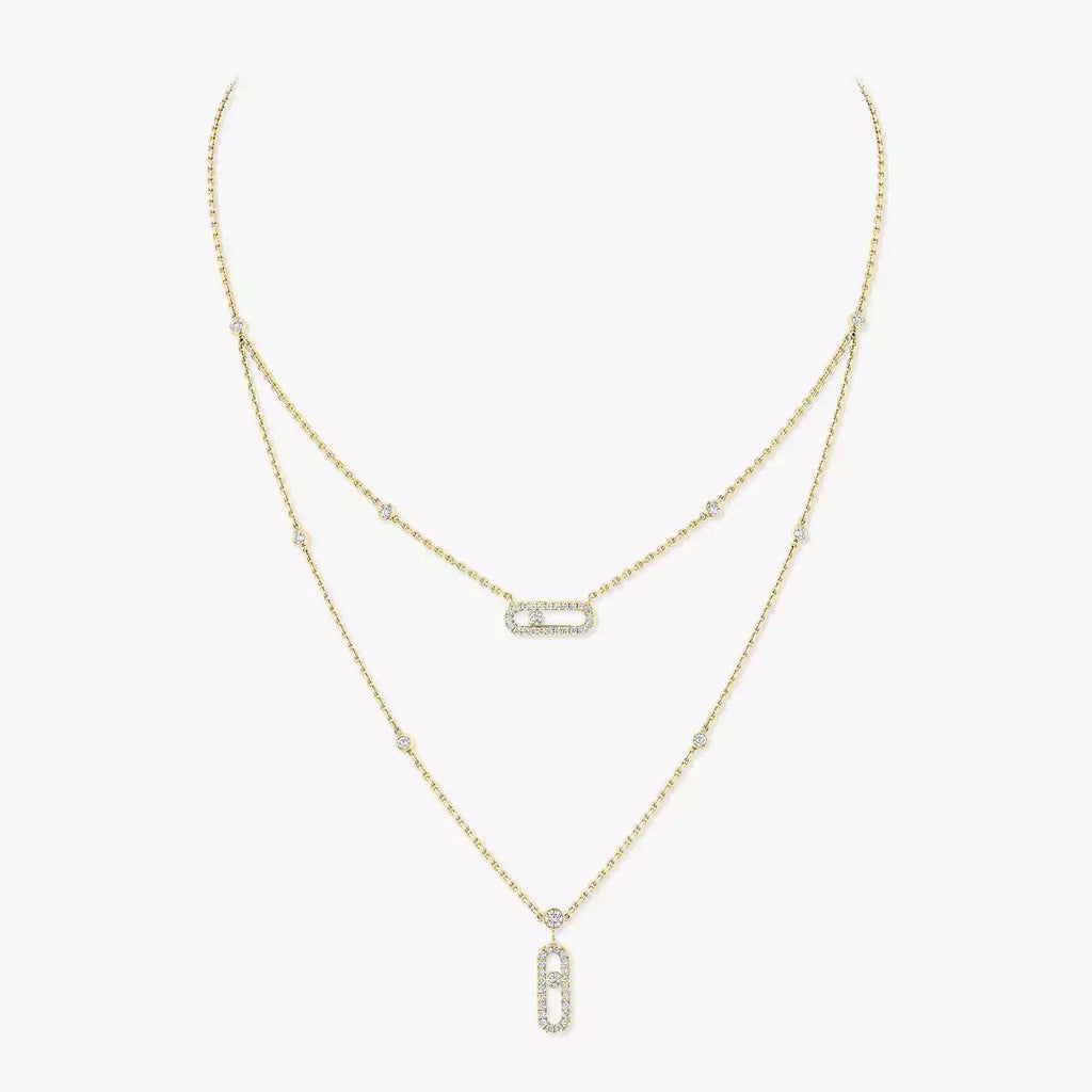 [Dream ]2 Rows Rose Gold Diamond Pave_ Necklace Move Uno