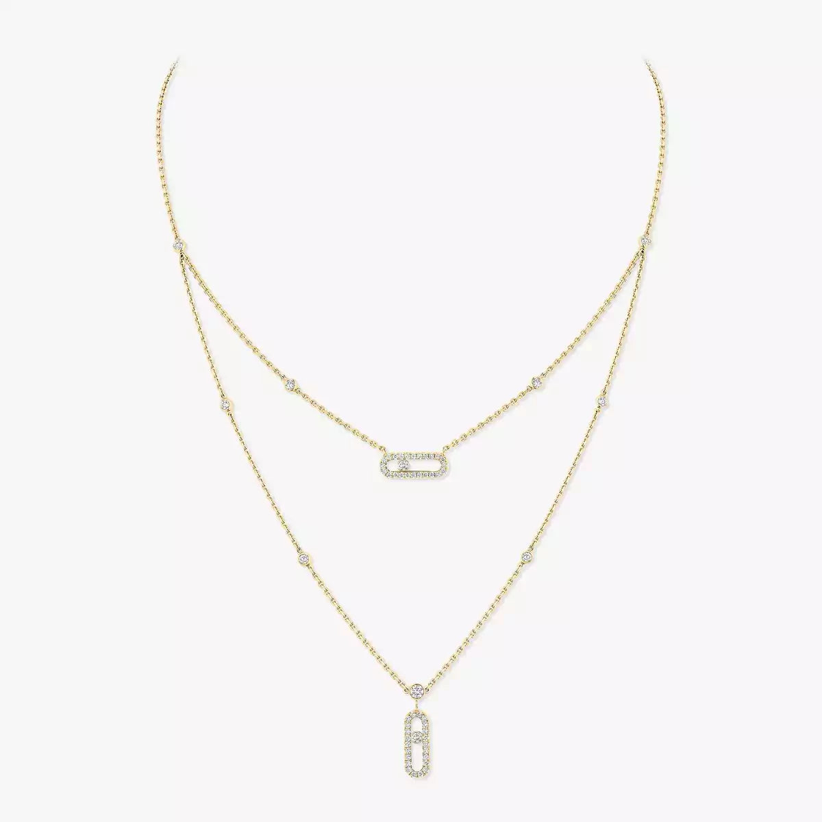 [Dream ]2 Rows Rose Gold Diamond Pave_ Necklace Move Uno