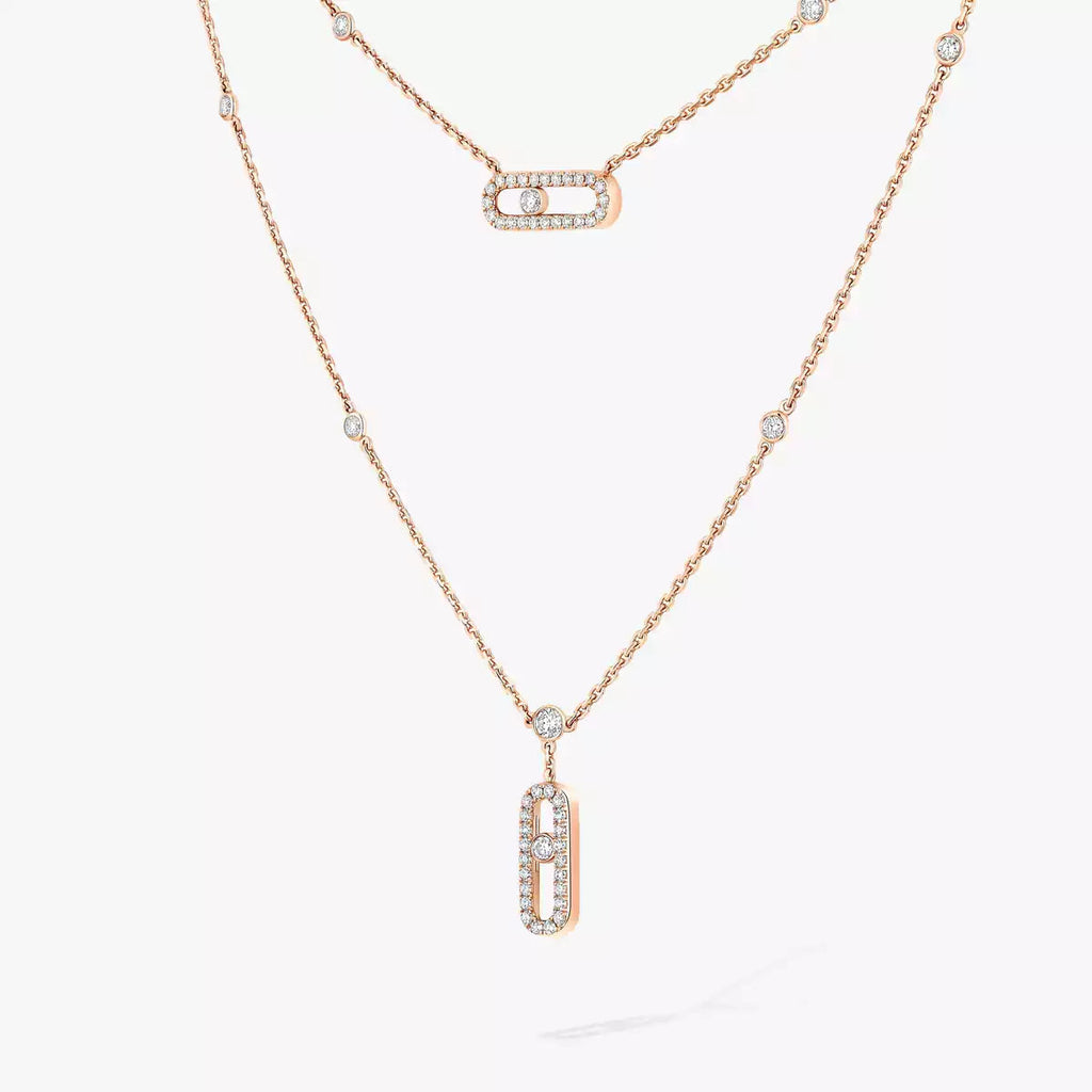 [Dream ]2 Rows Rose Gold Diamond Pave_ Necklace Move Uno