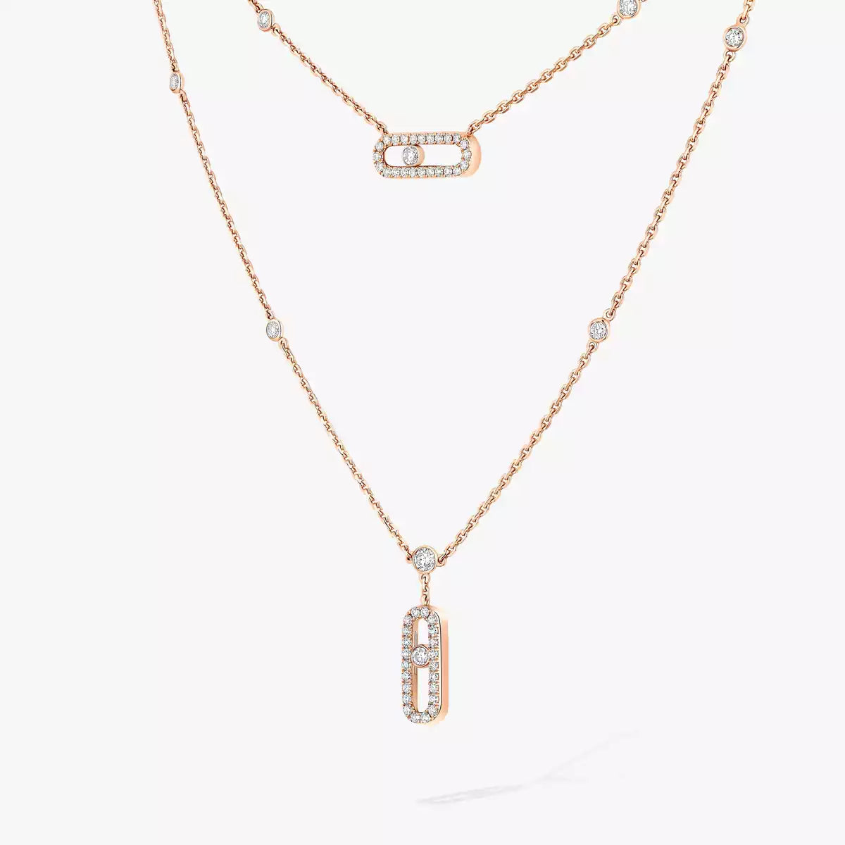 [Dream ]2 Rows Rose Gold Diamond Pave_ Necklace Move Uno