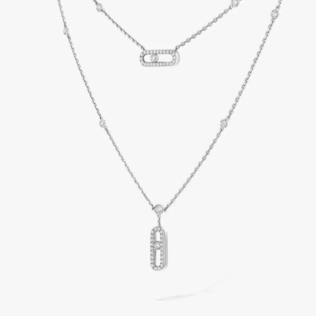 [Dream ]2 Rows Rose Gold Diamond Pave_ Necklace Move Uno
