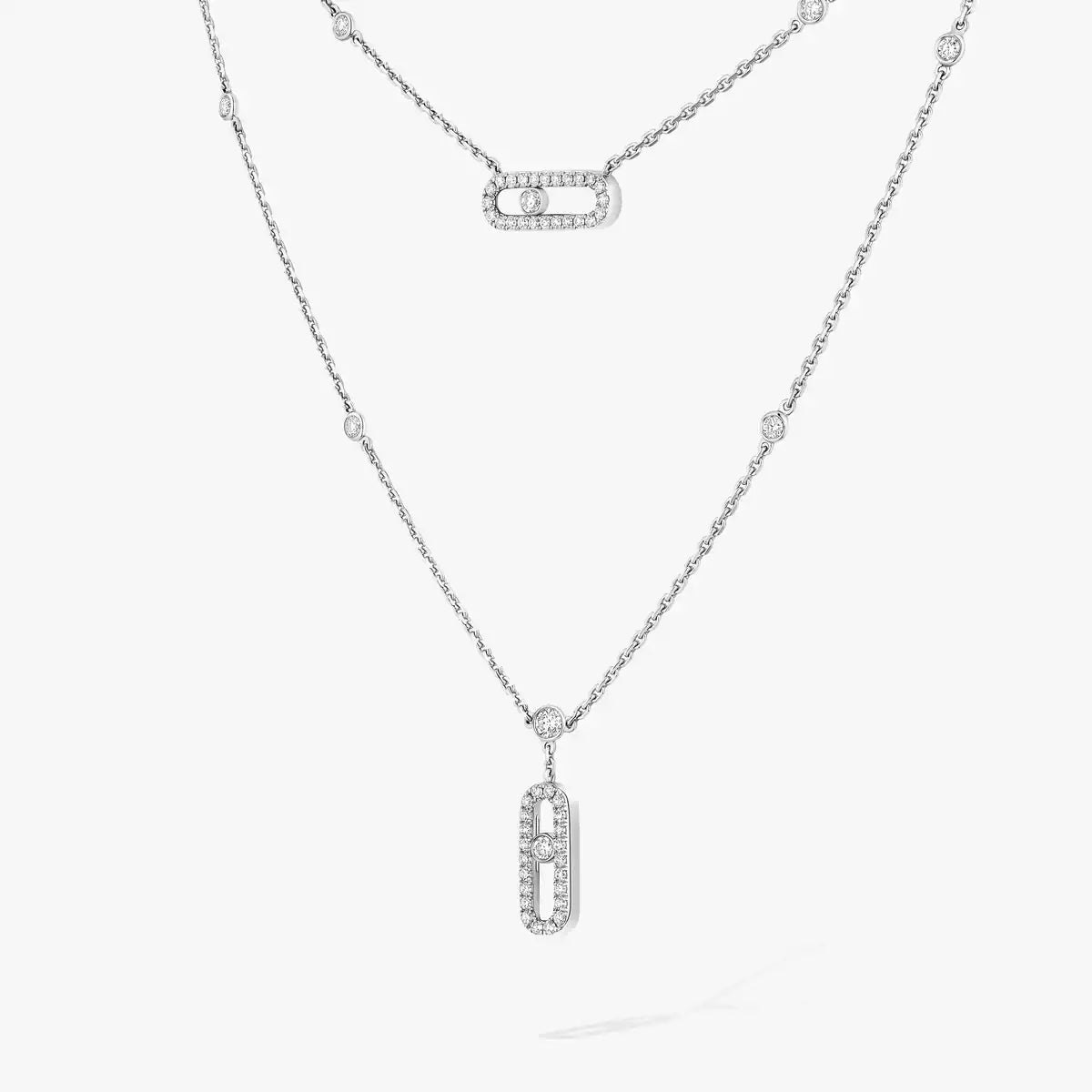 [Dream ]2 Rows Rose Gold Diamond Pave_ Necklace Move Uno