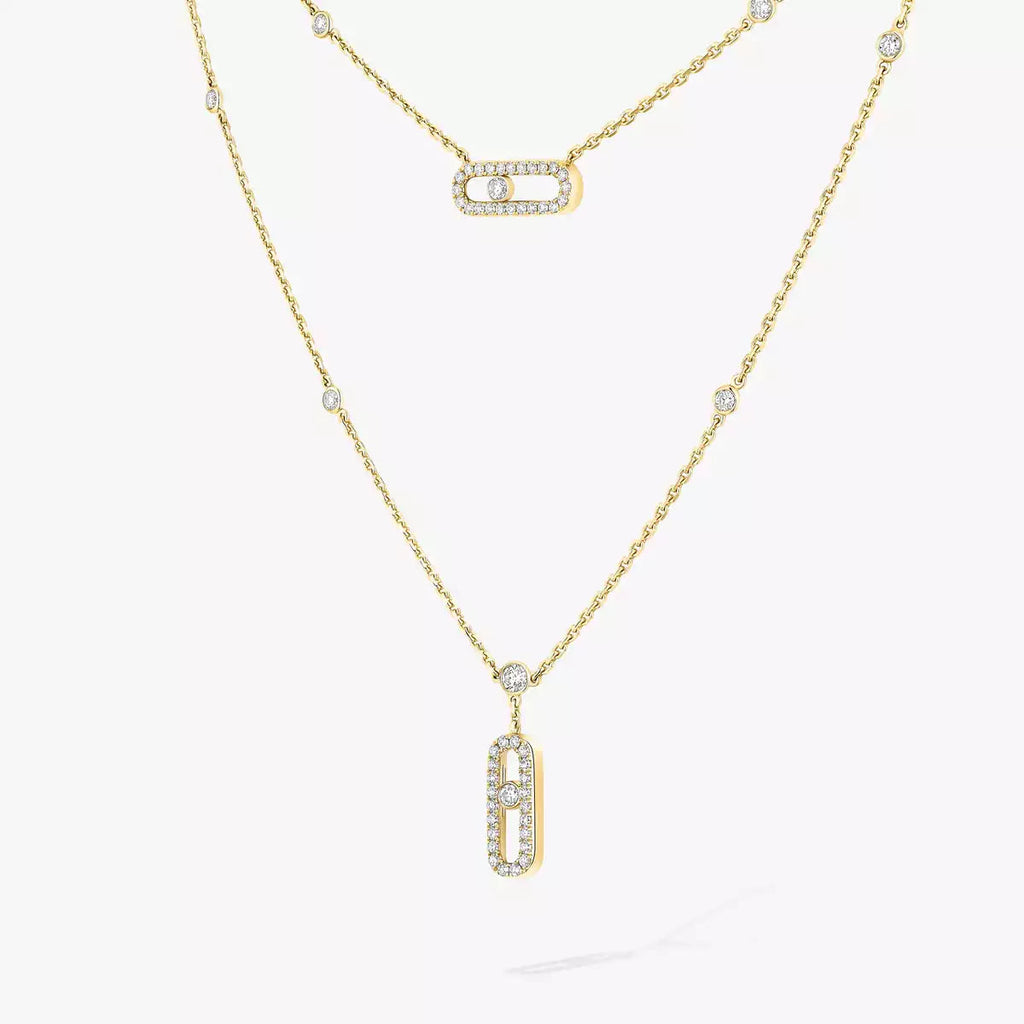 [Dream ]2 Rows Rose Gold Diamond Pave_ Necklace Move Uno