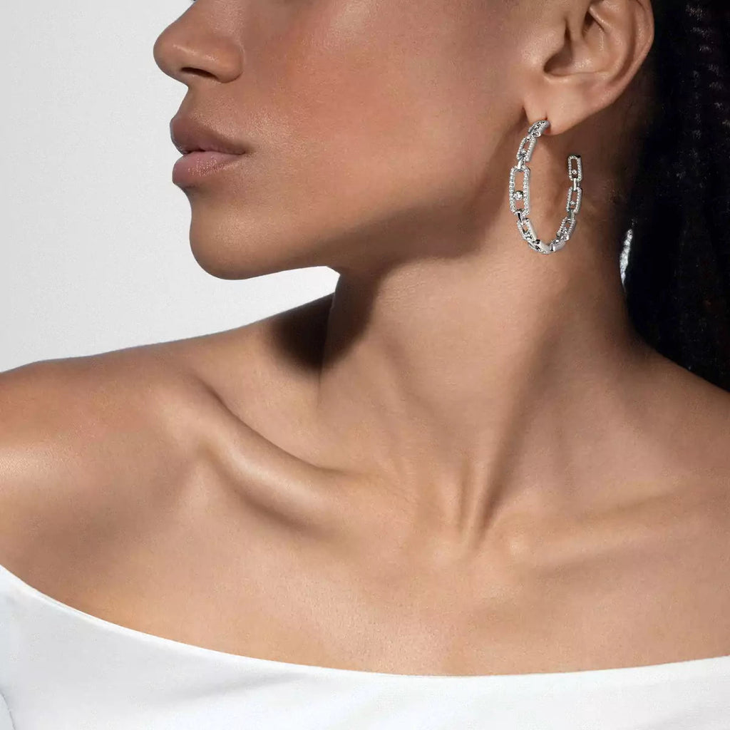 [[Dream ]Move Link Diamond Hoop Earrings